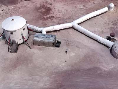 Mars Research Dome Facility With Pipelines And White Structures On Desert Terrain 3d model
