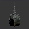 Warship 3D Model With Gray Hull Red Bottom Multiple Turrets Smokestacks And Antennas 3d model
