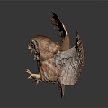 Brown and White Owl With Spread Wings Flying Against Dark Background With Reflection 3d model