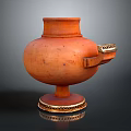 Brown Ceramic Clay Pot Sculpture With Golden Base And Intricate Hollow Carved Design