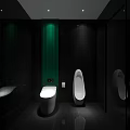 Modern Public Restroom Interior With Black Tiles Green Accent And White Fixtures