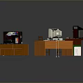Red Orange Brown Computer Desk Setups with Monitor Chair and Unit
