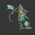 Fantasy Game Character With Pink Hair Blue Dragon Wings Weapon White Blue Outfit And Shield