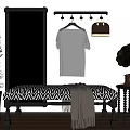 Full-length mirror shoe-changing stool bench clothes rail 3d model