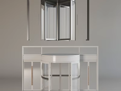 Modern Minimalist Dressing Table With Round Counter Glass Mirror And Gold Handles 3d model