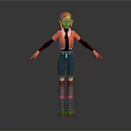 3D Animated Character With Orange Hair Black Sleeves Blue Jeans And Brown Boots