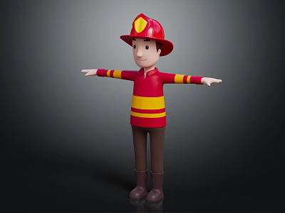 Firefighter Toy Figure With Red Uniform Yellow Stripes Red Helmet And Outstretched Arms 3d model