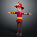 Firefighter Toy Figure With Red Uniform Yellow Stripes Red Helmet And Outstretched Arms