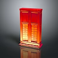 Classic Red Wooden Standing Cabinet With Double Doors And Multiple Drawers