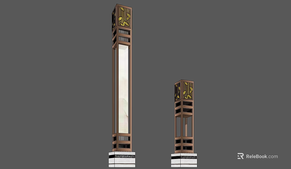 Decorative Pillar Outdoor Lights With Traditional Patterns Translucent Panel And Two Different Heights White Base 3d model