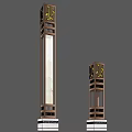 Decorative Pillar Outdoor Lights With Traditional Patterns Translucent Panel And Two Different Heights White Base 3d model