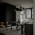 Modern Minimalist Dining Room With Marble Round Table Upholstered Chairs And Stylish Metal Pendant Lights