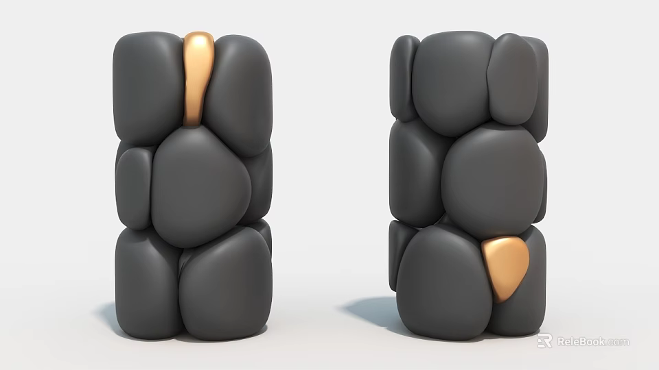 Abstract Black Gold Art Installation With Stacked Irregular Block Design Elements 3d model 