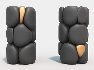 Abstract Black Gold Art Installation With Stacked Irregular Block Design Elements 3d model