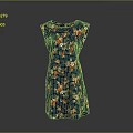 Sleeveless Dark Blue Dress With Red And White Floral Pattern For Daily Use