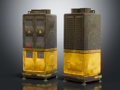 Vintage Black And Yellow Storage Lockers With Doors Vents And Wheels 3d model