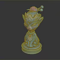 Blue Cat Sculpture With Pink Accents And Detailed Decorative Design On Base