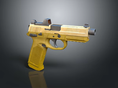 High Quality Yellow Pistol 3D Model With Metallic Texture And Barrel Trigger Parts 3d model