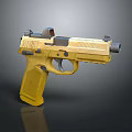 High Quality Yellow Pistol 3D Model With Metallic Texture And Barrel Trigger Parts