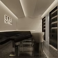 Modern Hair Salon Studio With Silver Cabinets Sofa Barber Chairs Mirrors And Red Decorations