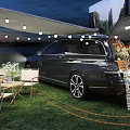 Night Garden Landscape with Grass Lawn Tent Display Cars Lighting and Mercedes Benz Signage