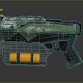 Futuristic Sci Fi Gun Design With Green Armor Orange Cylinder And Yellow Lights