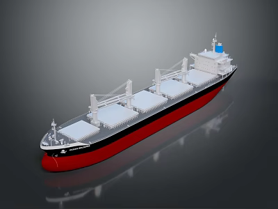 Large Cargo Ship As Water Transport With Red Black Hull And Deck Cranes 3d model