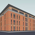 Red Brick Multi Storey Office Building With Large Windows And Flat Roof 3d model