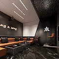 Stylish KTV Lounge Interior With Sing a Song Decor Brown Sofas And Marble Floor