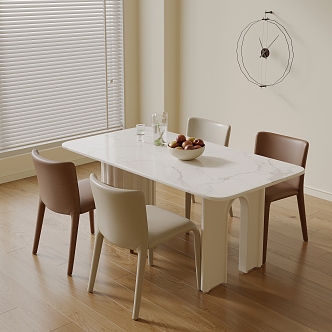 Modern cream style dining table and chair combination 3d model