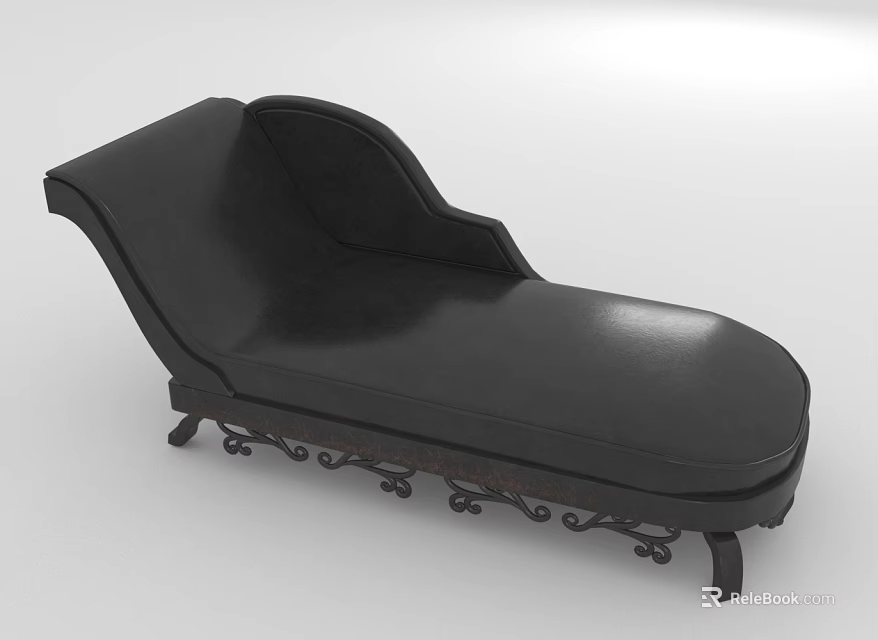Black Leather Chaise Lounge With Ornate Metal Legs Classic Design 3d model 