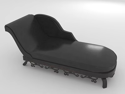 Black Leather Chaise Lounge With Ornate Metal Legs Classic Design 3d model
