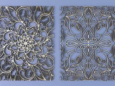 Intricate Carved Decorative Patterns With Ornate Floral Scrolls And Symmetrical Designs 3d model