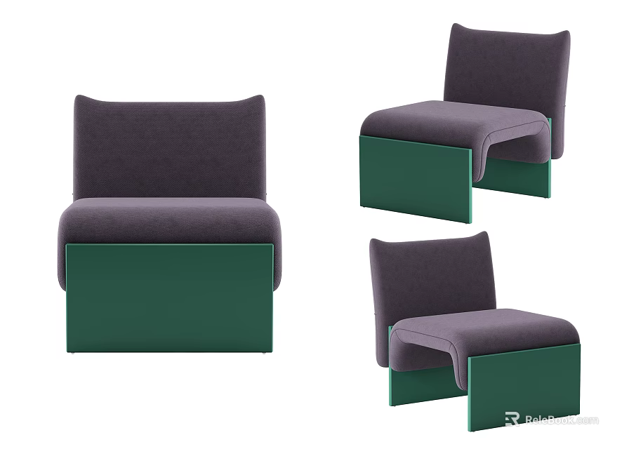 Modern Single Sofa with Dark Purple Cushion and Green Base Design 3d model