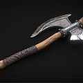 Ornate Medieval Style Axe With Carved Celtic Patterns And Wooden Leather Wrapped Handle 3d model