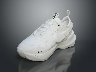 White Nike Casual Sneakers With Chunky Sole And Classic Swoosh Design 3d model