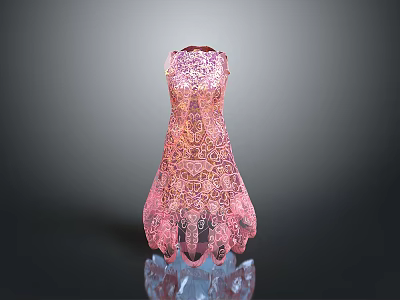 Pink Vase With Intricate Hollowed Patterns And Blue Base For Home Decor 3d model