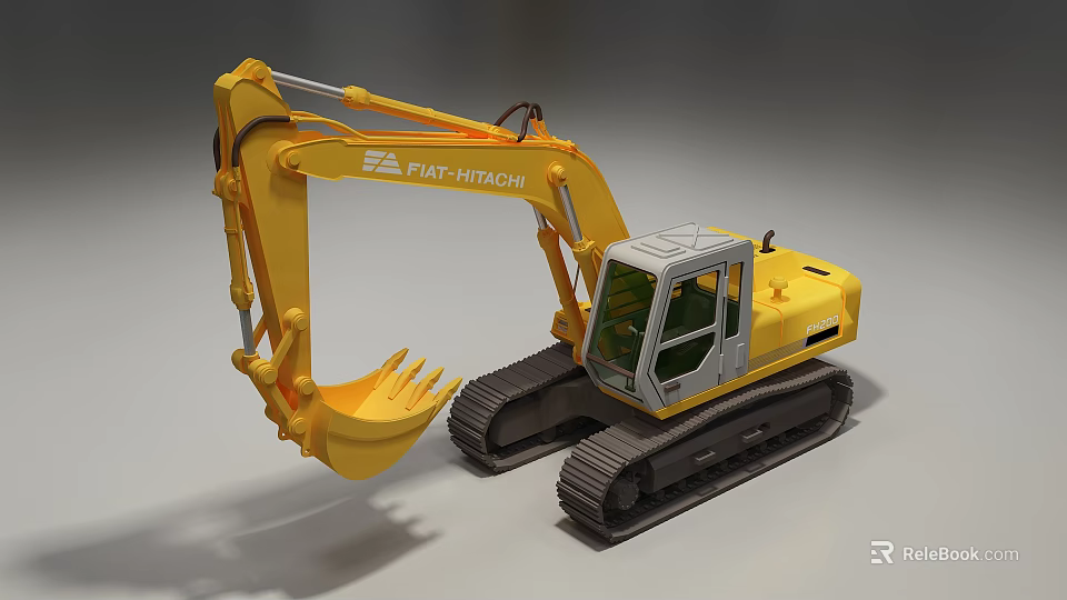 FANUC HITACHI Yellow Tracked Excavator With Functional Bucket And Cabin Design 3d model 