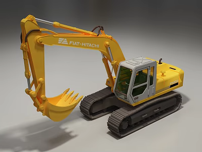 FANUC HITACHI Yellow Tracked Excavator With Functional Bucket And Cabin Design 3d model