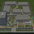 Modern Industrial Factory Complex With Multiple Buildings Landscaped Green Spaces And Parking Lots