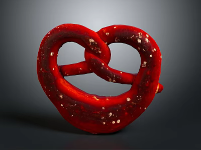 Heart Shaped Red Pretzel Snack With White Sesame Seeds On Dark Background 3d model
