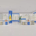 Modern Boutique Interior With Blue White Decor Display Shelves Plants And Handbags