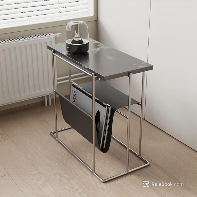 Modern Side Table With Metal Frame Black Tabletop And Storage Shelf 3d model 