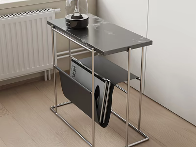 Modern Side Table With Metal Frame Black Tabletop And Storage Shelf 3d model
