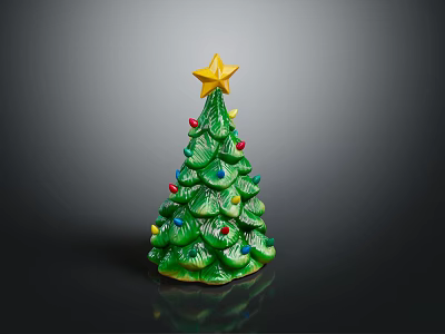 Decorated Green Christmas Tree Plant With Layered Branches Yellow Star On Top And Colorful Decorations 3d model