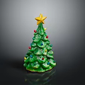 Decorated Green Christmas Tree Plant With Layered Branches Yellow Star On Top And Colorful Decorations