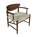 Modern Single Chair With Walnut Wooden Frame Curved Armrests And Woven Seat Cushion