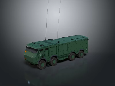 Green Military Vehicle With Six Wheels Two Antennas Armored Body And Military Design 3d model