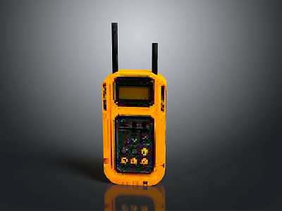 Yellow Handheld Weapon with Dual Antennas Screen and Multiple Buttons 3d model