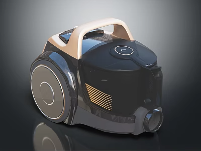 Modern Canister Vacuum Cleaner With Black And Beige Design Round Control Panel And Large Wheels 3d model